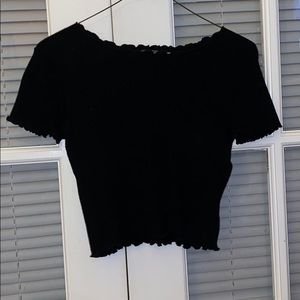 Scalloped black crop top